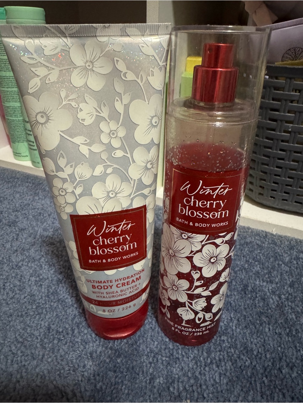 Bath & Body Works Winter Cherry Blossom Cream & Mist - Red, White